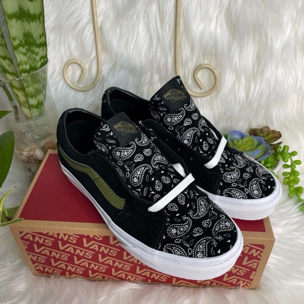 Vans Black Paisley Old Skool with Olive Side Stripe